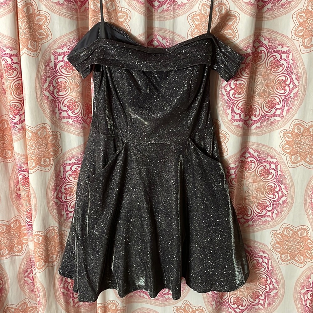 City Studio Grey/silver off shoulder dress - Picture 2 of 6
